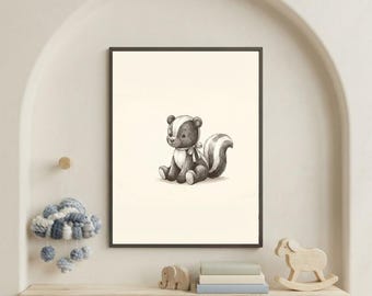Vintage Skunk Wall Art Print – Cozy Nursery Decor | Woodland Friends Collection