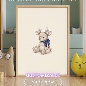 Vintage Reindeer Wall Art Print – Neutral Nursery Decor | Little Ones Collection imagen 1