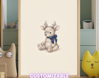 Vintage Reindeer Wall Art Print – Neutral Nursery Decor | Little Ones Collection