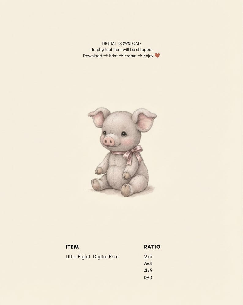 Vintage Baby Piglet Wall Art Print – Neutral Nursery Decor | Farm Friends Collection bild 2