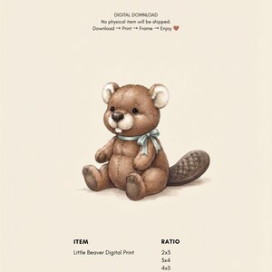 Vintage Beaver Wall Art Print – Neutral Nursery Decor | Little Ones Collection image 2