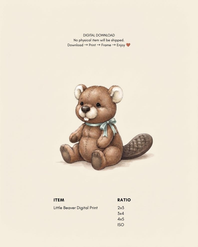 Vintage Beaver Wall Art Print – Neutral Nursery Decor | Little Ones Collection image 2