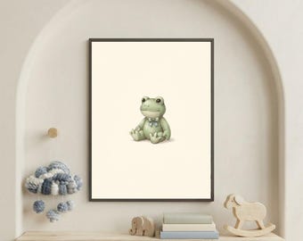 Vintage Frog Wall Art Print – Cozy Nursery Decor | Woodland Friends Collection