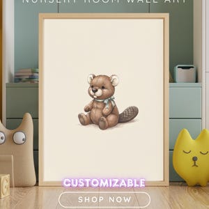 Vintage Beaver Wall Art Print – Neutral Nursery Decor | Little Ones Collection image 1