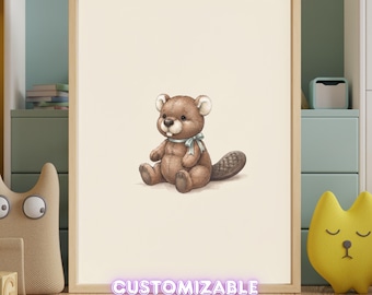 Vintage Beaver Wall Art Print – Neutral Nursery Decor | Little Ones Collection