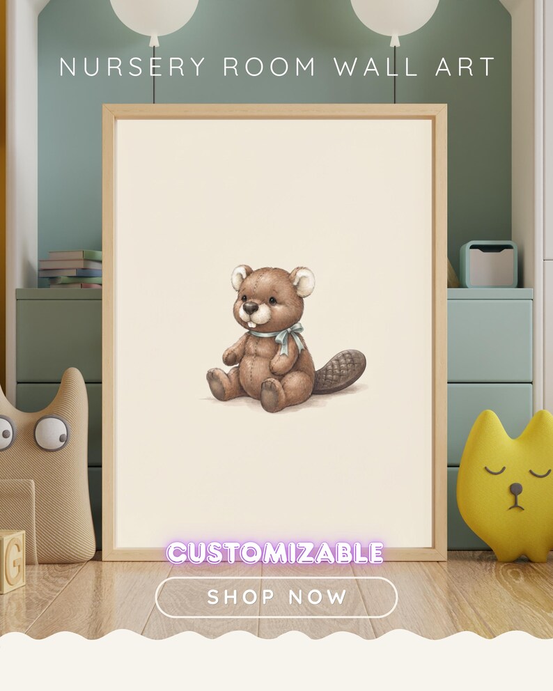 Vintage Beaver Wall Art Print – Neutral Nursery Decor | Little Ones Collection image 1