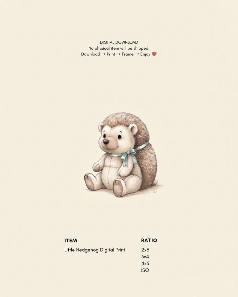 Vintage Hedgehog Wall Art Print – Neutral Nursery Decor | Little Ones Collection 画像 2
