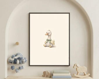 Vintage Goose Wall Art Print – Cozy Nursery Decor | Farm Friends Collection
