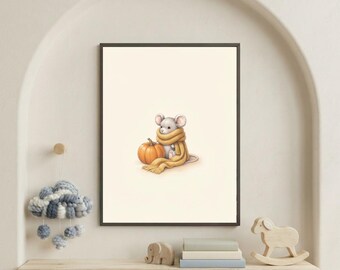Vintage Autumn Mouse Wall Art Print – Cozy Fall Nursery Decor | Sweater Weather Friends Collection