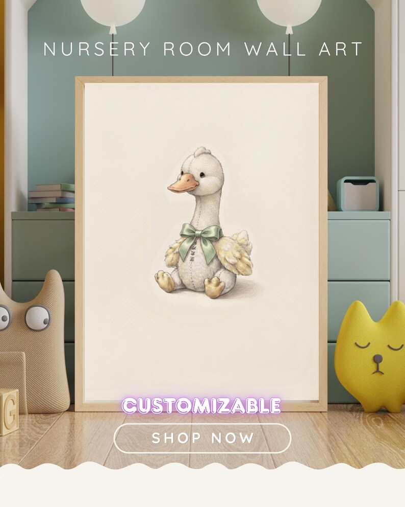 Vintage Goose Wall Art Print – Cozy Nursery Decor | Farm Friends Collection image 2