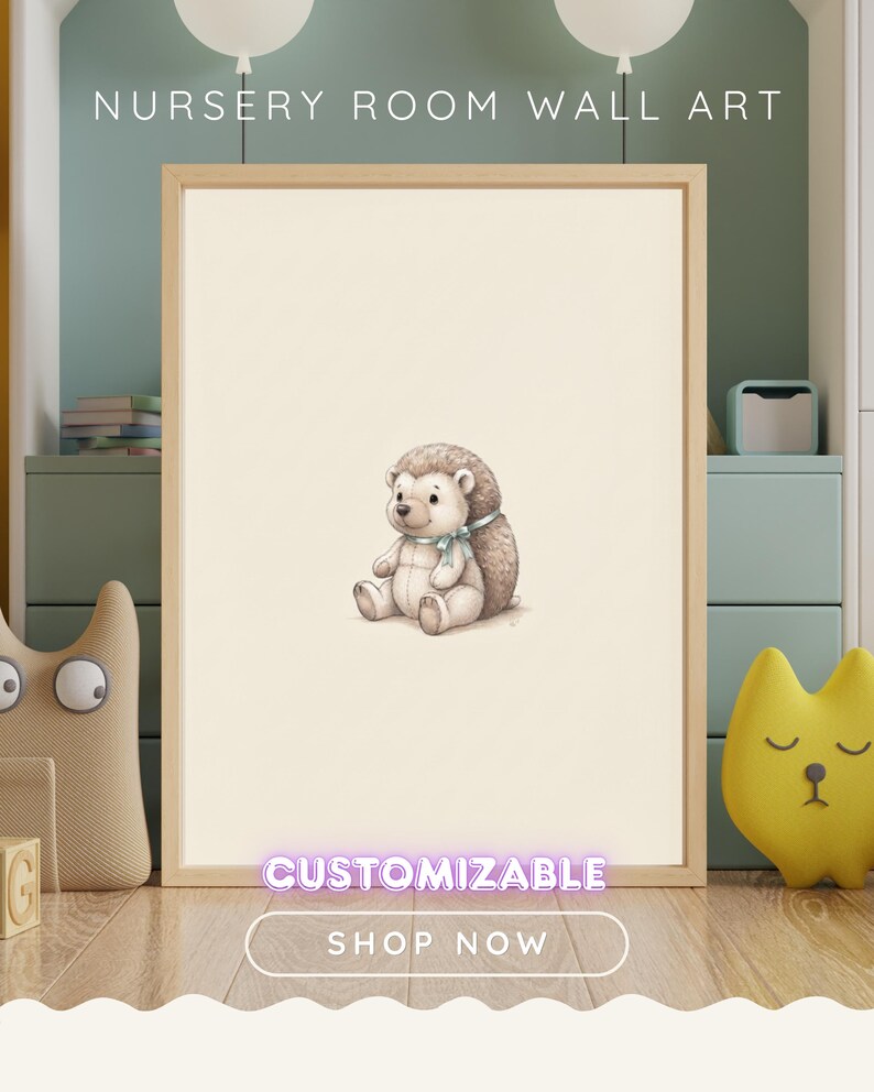 Vintage Hedgehog Wall Art Print – Neutral Nursery Decor | Little Ones Collection 画像 1