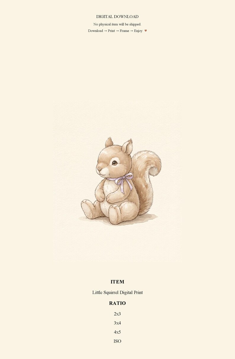 Vintage Squirrel Wall Art Print – Cozy Nursery Decor | Woodland Friends Collection imagen 6