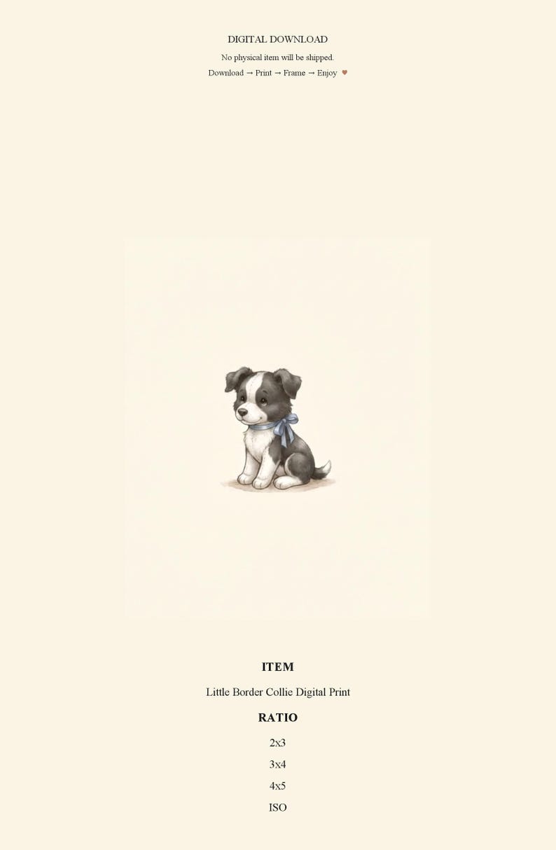 Vintage Border Collie Wall Art Print – Cozy Nursery Decor | Little Dogs Collection image 7