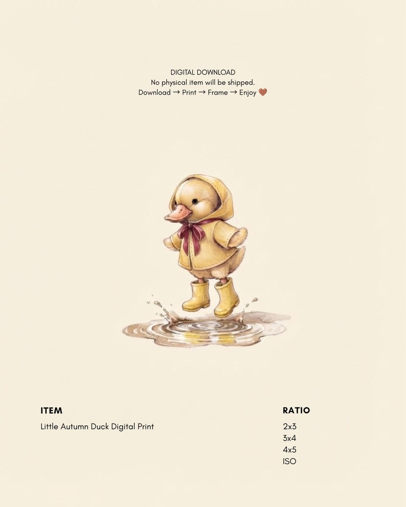 Vintage Autumn Duck Wall Art Print – Cozy Fall Nursery Decor | Sweater Weather Friends Collection image 2