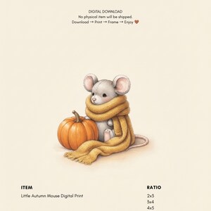 Vintage Autumn Mouse Wall Art Print – Cozy Fall Nursery Decor | Sweater Weather Friends Collection image 2