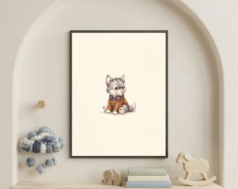 Vintage Autumn Wolf Wall Art Print – Cozy Fall Nursery Decor | Sweater Weather Friends Collection