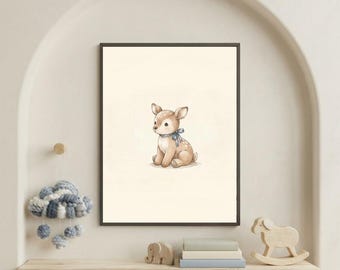 Vintage Deer Wall Art Print – Cozy Nursery Decor | Woodland Friends Collection