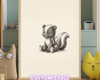 Vintage Skunk Wall Art Print – Neutral Nursery Decor | Woodland Animal Art