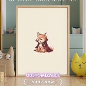 Vintage Vampire Fox Wall Art Print – Halloween Nursery Decor | A Little Bit Spooky Collection image 1