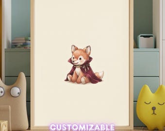 Vintage Vampire Fox Wall Art Print – Halloween Nursery Decor | A Little Bit Spooky Collection