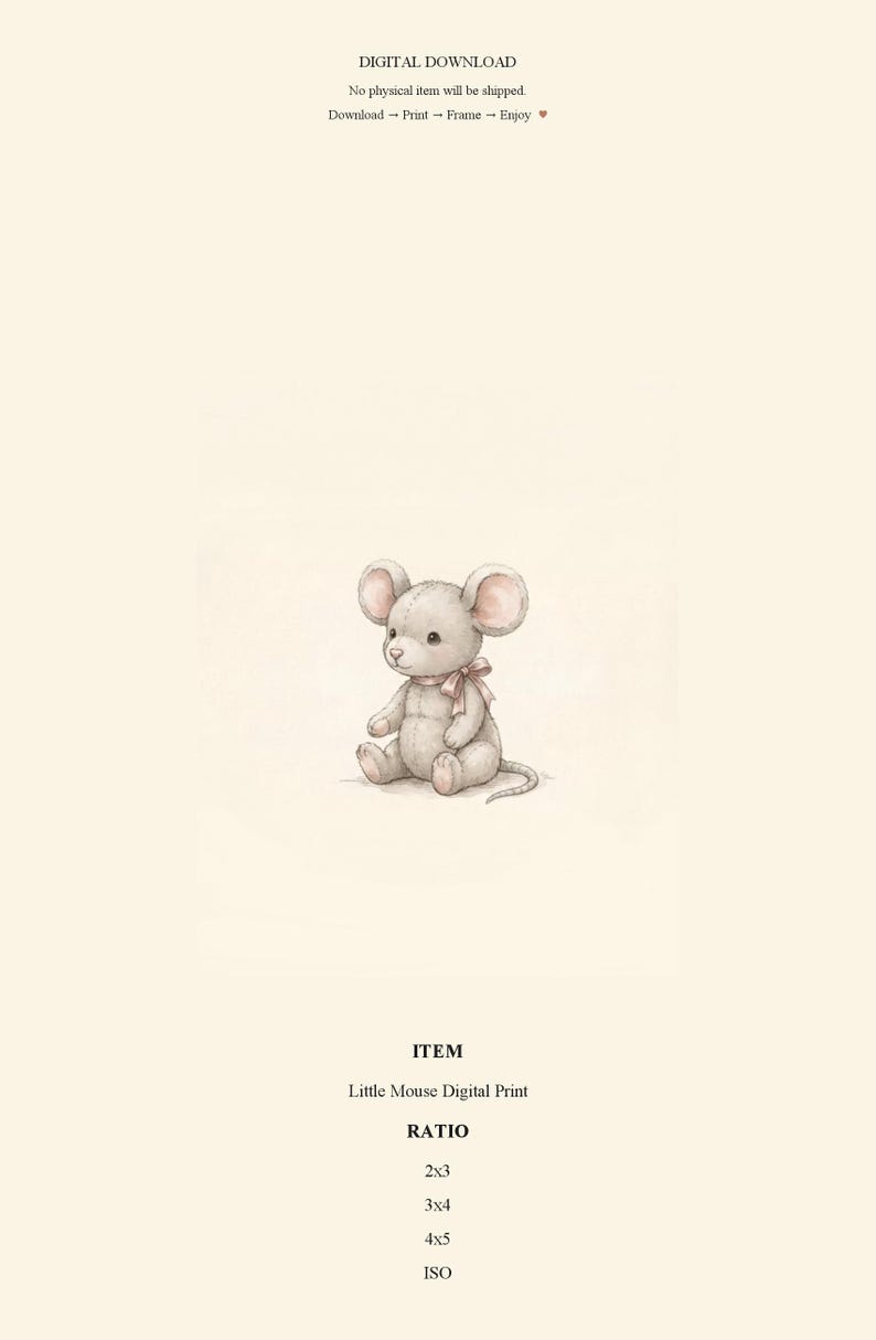 Vintage Mouse Wall Art Print – Cozy Nursery Decor | Woodland Friends Collection image 2