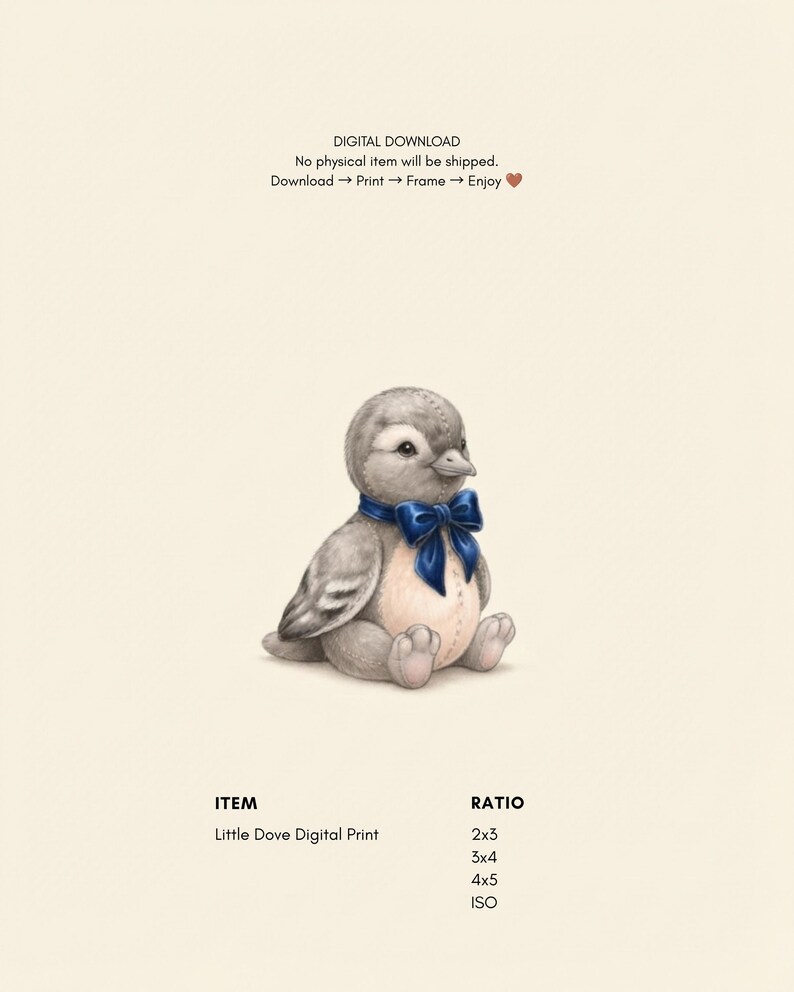 Vintage Turtle Dove Wall Art Print – Neutral Nursery Decor | Little Ones Collection image 2