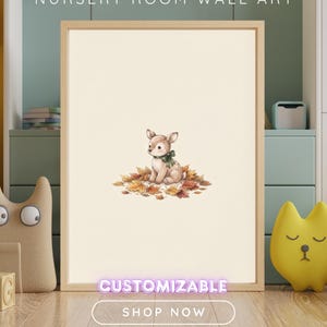 Vintage Autumn Deer Wall Art Print – Cozy Fall Nursery Decor | Sweater Weather Friends Collection imagen 1