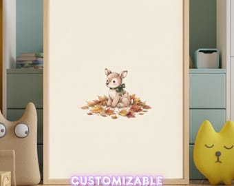Vintage Autumn Deer Wall Art Print – Cozy Fall Nursery Decor | Sweater Weather Friends Collection