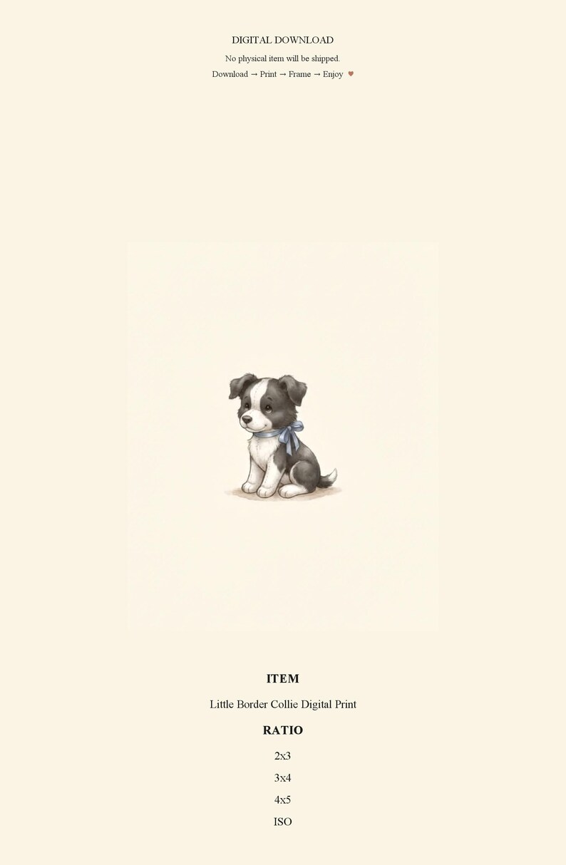 Vintage Border Collie Wall Art Print – Cozy Nursery Decor | Little Dogs Collection image 5