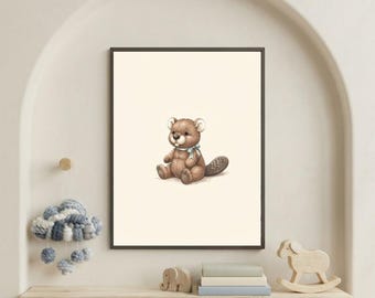 Vintage Beaver Wall Art Print – Cozy Nursery Decor | Little Ones Collection