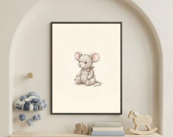 Vintage Mouse Wall Art Print – Cozy Nursery Decor | Woodland Friends Collection