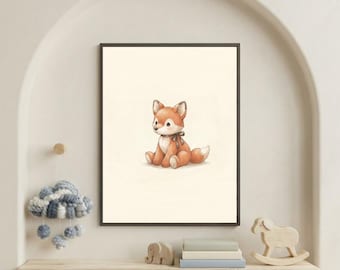 Vintage Fox Wall Art Print – Cozy Nursery Decor | Woodland Friends Collection