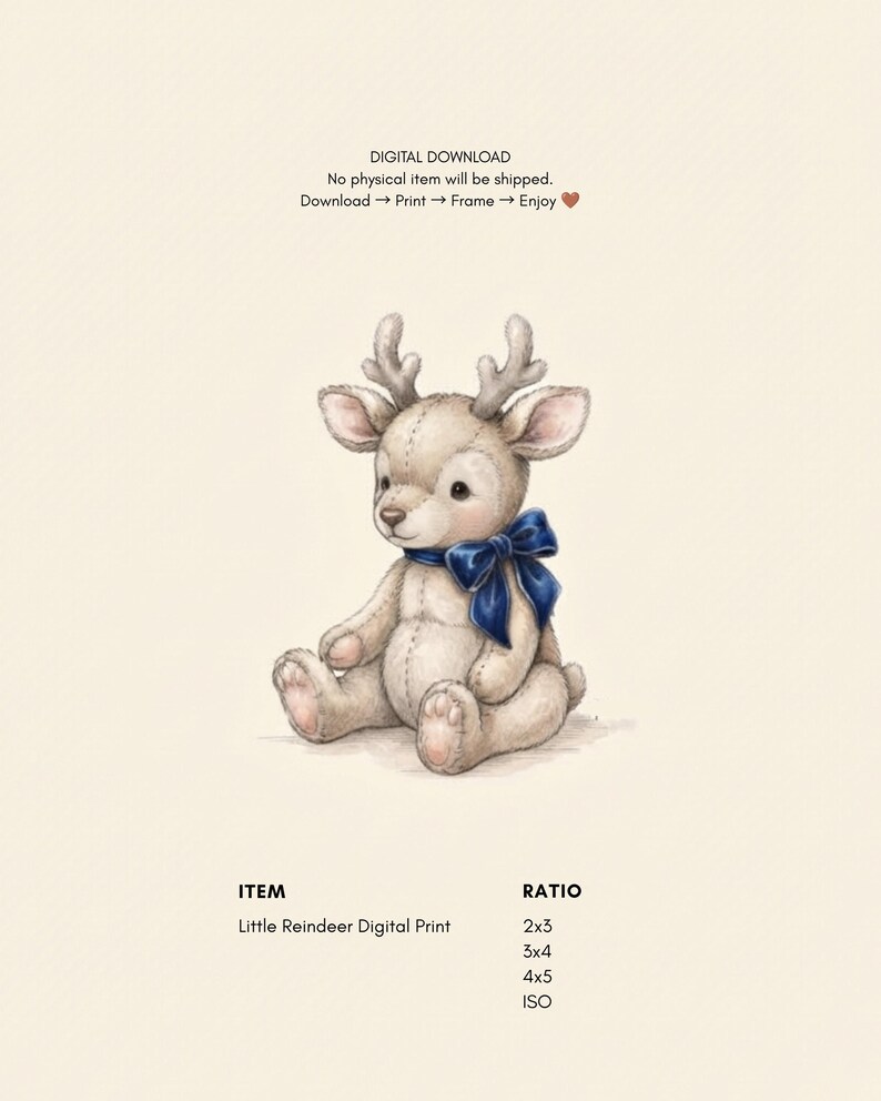 Vintage Reindeer Wall Art Print – Neutral Nursery Decor | Little Ones Collection imagen 2