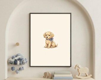 Vintage Golden Retriever Wall Art Print – Cozy Nursery Decor | Little Dogs Collection