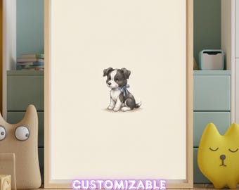 Vintage Border Collie Nursery Art Print