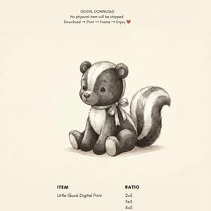 Vintage Skunk Wall Art Print – Neutral Nursery Decor | Woodland Animal Art image 2