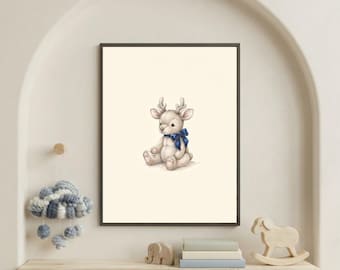 Vintage Reindeer Wall Art Print – Cozy Nursery Decor | Little Ones Collection