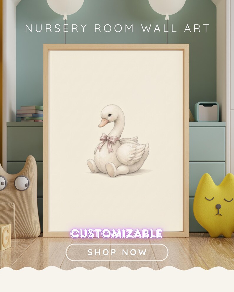 Vintage Swan Wall Art Print – Neutral Nursery Decor | Little Ones Collection image 2