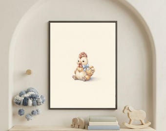 Vintage Rooster Wall Art Print – Cozy Nursery Decor | Farm Friends Collection