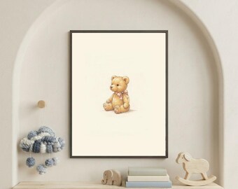 Vintage Teddy Bear Wall Art Print – Cozy Nursery Decor | Little Ones Collection
