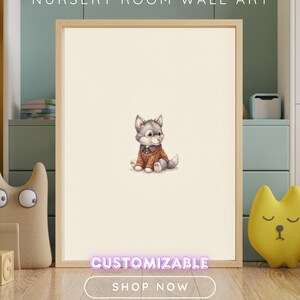 Vintage Autumn Wolf Wall Art Print – Cozy Fall Nursery Decor | Sweater Weather Friends Collection zdjęcie 1