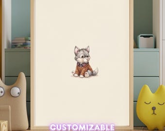 Vintage Autumn Wolf Wall Art Print – Cozy Fall Nursery Decor | Sweater Weather Friends Collection