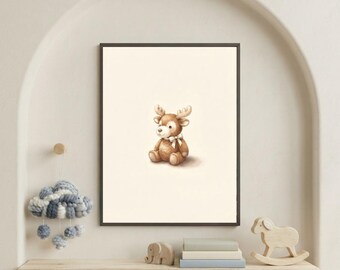 Vintage Moose Wall Art Print – Cozy Nursery Decor | Woodland Friends Collection