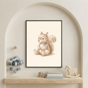 Vintage Squirrel Wall Art Print – Cozy Nursery Decor | Woodland Friends Collection imagen 2