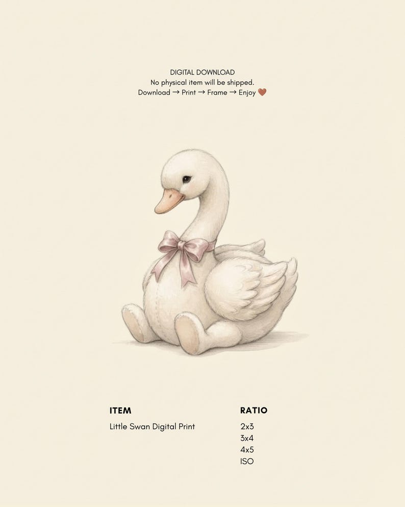 Vintage Swan Wall Art Print – Neutral Nursery Decor | Little Ones Collection image 3