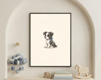 Vintage Border Collie Wall Art Print – Cozy Nursery Decor | Little Dogs Collection