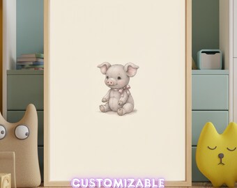 Vintage Baby Piglet Wall Art Print – Neutral Nursery Decor | Farm Friends Collection