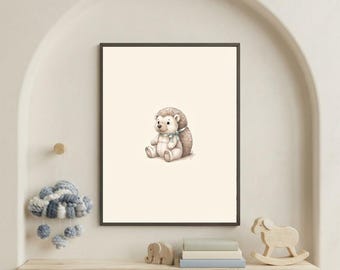 Vintage Hedgehog Wall Art Print – Cozy Nursery Decor | Little Ones Collection