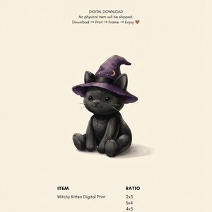 Vintage Witchy Cat Wall Art Print – Halloween Nursery Decor | A Little Bit Spooky Collection image 2