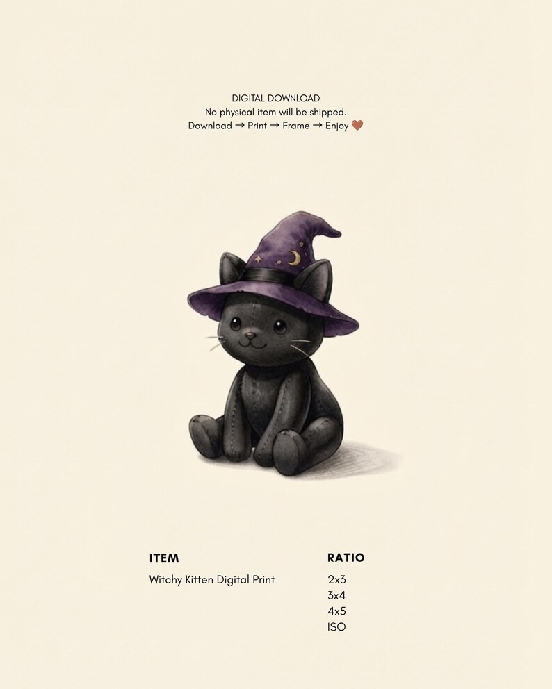 Vintage Witchy Cat Wall Art Print – Halloween Nursery Decor | A Little Bit Spooky Collection image 2